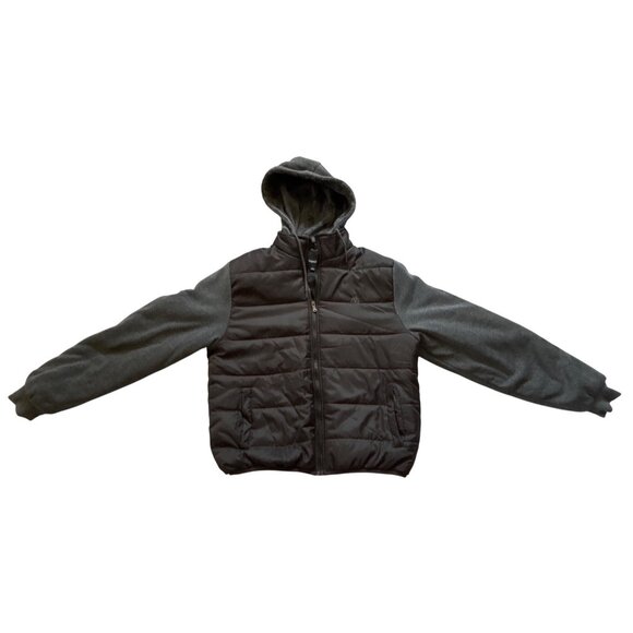 Aeropostale Mens 2XL Puffer Jacket Hoodie Gray & Black Polyester Puffer/Quilted - Picture 1 of 8